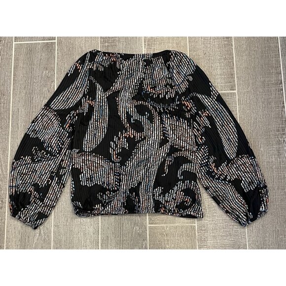 Anthropologie Maeve Madeira Black Burnout Blouse XS Size Satin Top Paisley - Picture 5 of 14